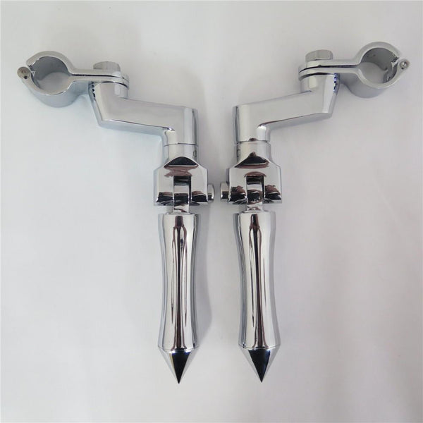 HTT Chrome Footpeg Footrest w/ Mounting Kit Clamps Fits Front Engine Guards with 1"(25mm) Diameter Tubing For Yamaha V-STAR Roadstar Suzuki Boulevard Intruder M90