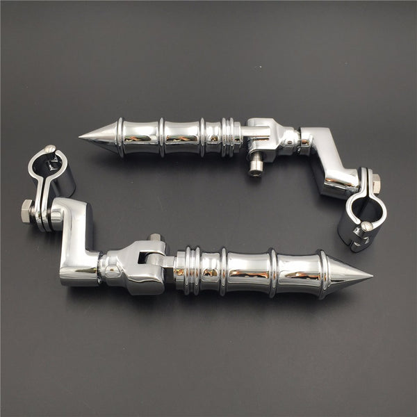 HTT Motorcycle Chrome Foot Peg Footrest with Mounting Kit Clamps Fits Front Engine Guards with 1"(25mm) Diameter Tubing For Yamaha V-STAR Roadstar Suzuki Boulevard Intruder M90