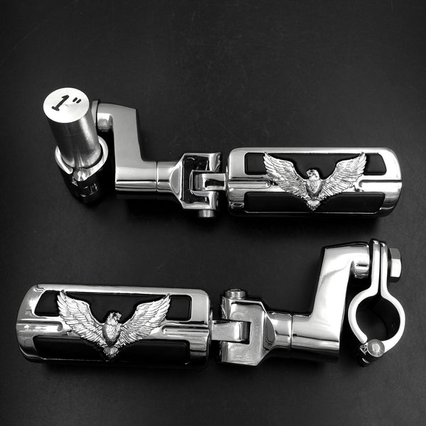 Eagle Hawk Shape 1" ENGINE GUARDS Stiletto 4475 Foot Pegs Clamps For Harley Sportster Touring Chrome Body Black Rubber