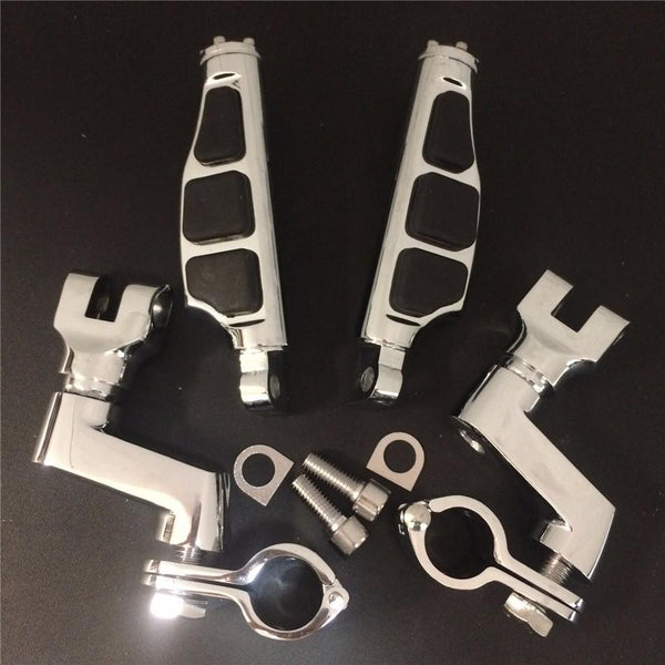 Front 1" Highway Radical Stiletto 4475 Foot Pegs Clamps For Honda GoldWing GL Chrome Body Black Rubber