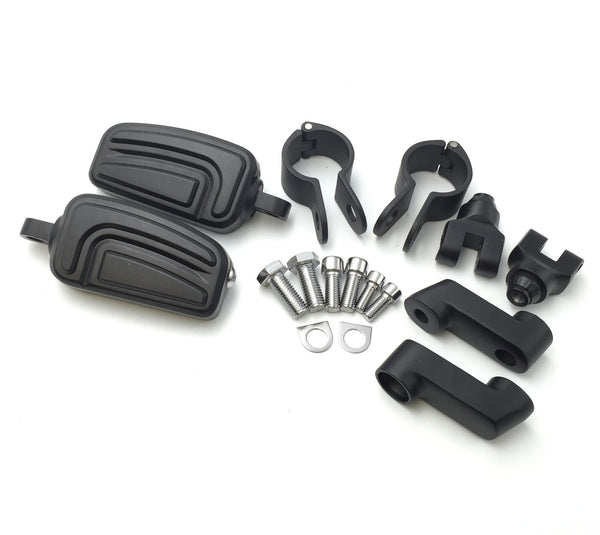 HTT Motorcycle Black Highway AirFlow Foot Rest Foot Pegs with 1 " 1 inch Mounting Bracket For Harley Davidson Softail Dyna Glide Road King Sportster 883 1200 CVO Street Glide Fat Boy Iron