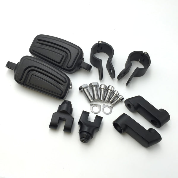 HTT Motorcycle Black Highway AirFlow Foot Rest Foot Pegs with 1 1/2" 1.5 inch Mounting Bracket For Honda GL1800 GL1500 GL1100 GL1200 VT750 Shadow VT750C ACE VT1100 VTX1300 1800