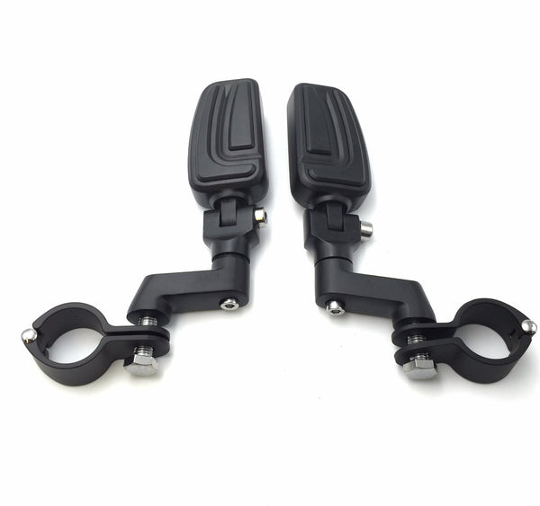 HTT Motorcycle Black Highway AirFlow Foot Rest Foot Pegs with 1 " 1 inch Mounting Bracket For Triumph Rocket Yamaha V-STAR Roadstar Suzuki  INTRUDER Boulevard M90  M1500 Kawasaki Vulcan