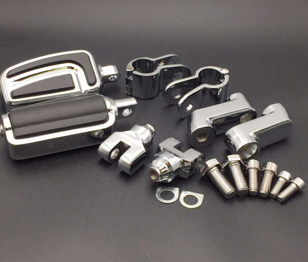 HTT Motorcycle Chrome Highway AirFlow Foot Rest Foot Pegs with 1 1/4" 1.25 inch Mounting Bracket For Honda GL1800 GL1500 GL1100 GL1200 VT750 Shadow VT750C ACE VT1100 VTX1300 1800