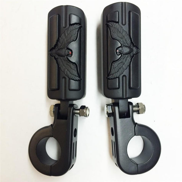 HTT Eagle Hawk Shape Rider 1 1/4" Stiletto 4475 Foot Peg P-Clamps For Honda Shadow ACE Magna Valkyrie Black Body Black Rubber