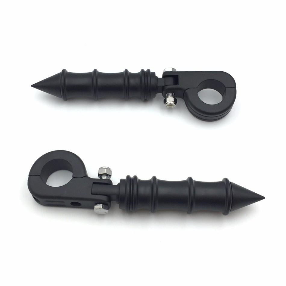 HTT Motorcycle Black Foot Peg Footrest with Mounting Kit P-Clamp Fits Front Engine Guards with 1-1/2" Diameter Tubing For Honda GoldWing VTX1300 Shadow Valkyrie Triumph