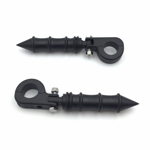 HTT Motorcycle Black Foot Peg Footrest with Mounting Kit P-Clamp Fits Front Engine Guards with 1 1/4" Diameter Tubing For Honda GoldWing VTX1300 Shadow Valkyrie Triumph