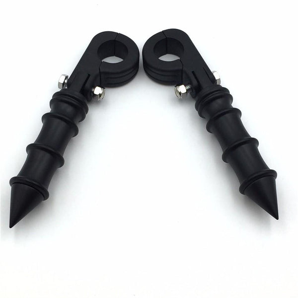 HTT Motorcycle Black Foot Peg Footrest with Mounting Kit P-Clamp Fits Front Engine Guards with 1 1/4" Diameter Tubing For Yamaha V-STAR Roadstar Suzuki Boulevard Intruder M90