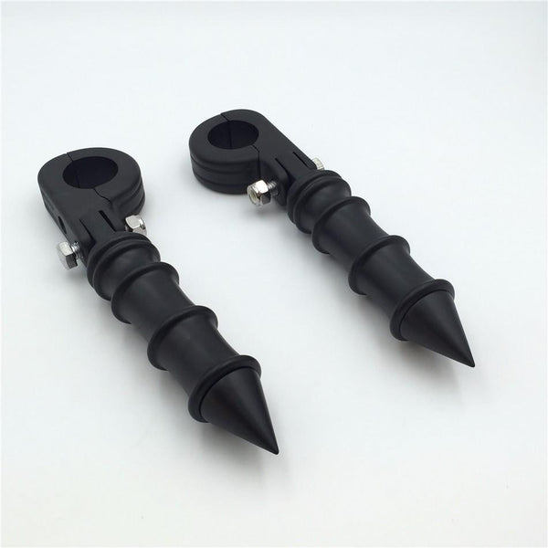 HTT Motorcycle Black Foot Peg Footrest with Mounting Kit P-Clamp Fits Front Engine Guards 1.5" Diameter Tubing For Harley Davidson Sportster 883 1200 Street Bob Softail Dyna
