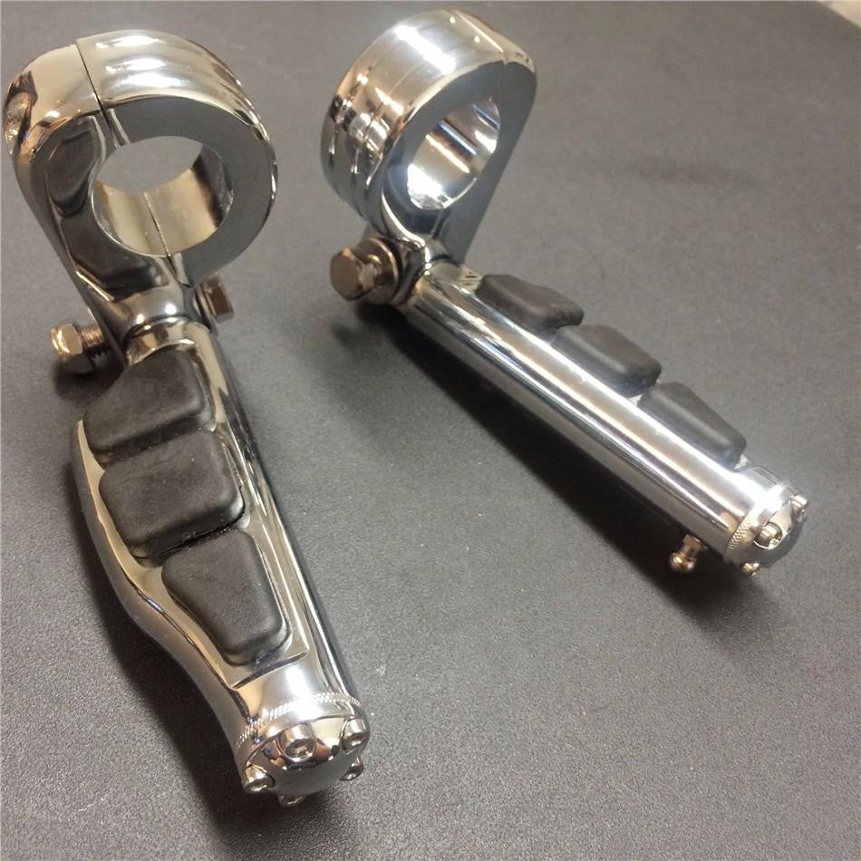 1 1/2" Highway Stiletto 4475 Foot Pegs P-Clamps For Harley Sportster Touring Chrome Body Black Rubber