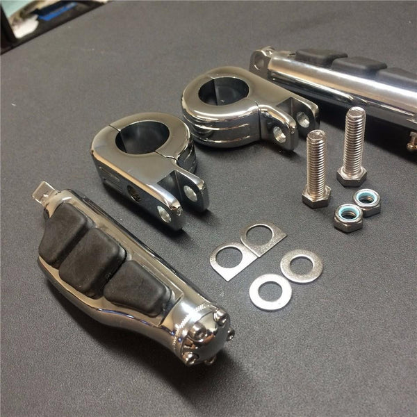 Front 1 1/4" Highway Stiletto 4475 Foot Pegs P-Clamps For Honda GoldWing GL Chrome Body Black Rubber