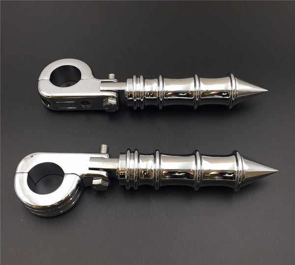 HTT Motorcycle Chrome Foot Peg Footrest with Mounting Kit P-Clamp Fits Front Engine Guards with 1-1/2" Diameter Tubing For Honda GoldWing VTX1300 Shadow Valkyrie Triumph