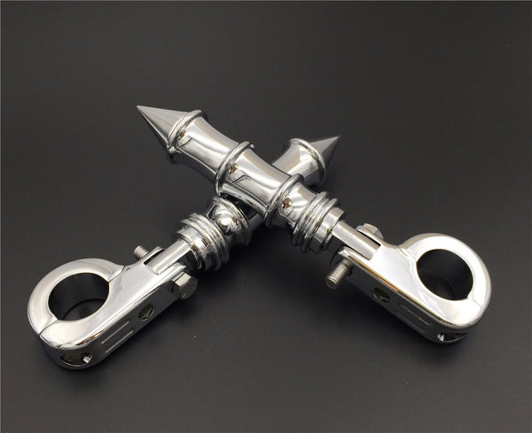 HTT Motorcycle Chrome Foot Peg Footrest with Mounting Kit P-Clamp Fits Front Engine Guards with 1.5" Diameter Tubing For Yamaha V-STAR Roadstar Suzuki Boulevard Intruder M90