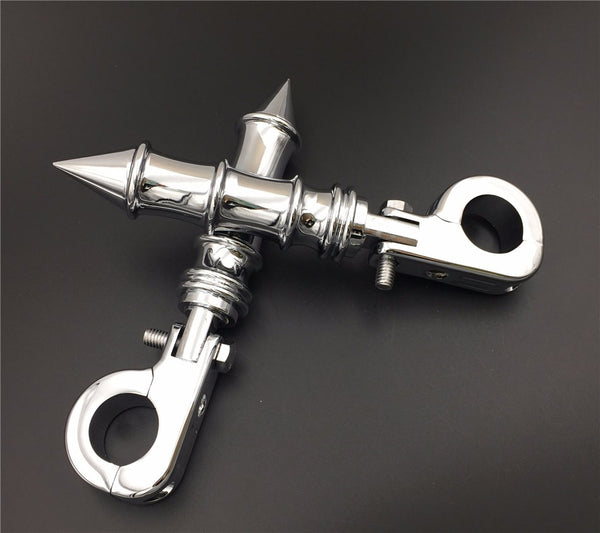 HTT Motorcycle Chrome Foot Peg Footrest with Mounting Kit P-Clamp Fits Front Engine Guards 1 1/4" Diameter Tubing For Harley Davidson Sportster 883 1200 Street Bob Softail Dyna