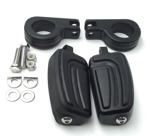 HTT Motorcycle Black AirFlow Arrow Foot Rest Foot Pegs with 1 1/4" 1.25 inch Mounting Bracket For Harley Davidson Softail Dyna Glide Road King Sportster 883 1200 CVO Street Glide Fat Boy Iron