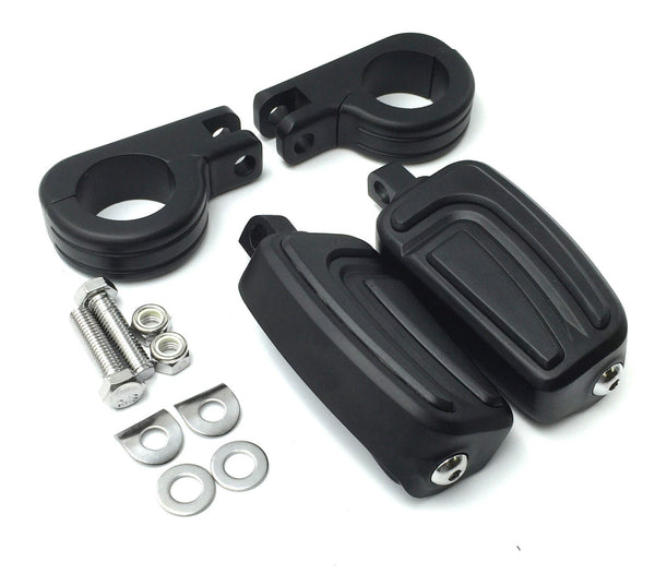 HTT Motorcycle Black AirFlow Arrow Foot Rest Foot Pegs with 1 1/2" 1.5 inch Mounting Bracket For Honda GL1800 GL1500 GL1100 GL1200 VT750 Shadow VT750C ACE VT1100 VTX1300 1800