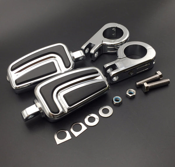 HTT Motorcycle Chrome AirFlow Arrow Foot Rest Foot Pegs with 1 1/2" 1.5 inch Mounting Bracket For Honda GL1800 GL1500 GL1100 GL1200 VT750 Shadow VT750C ACE VT1100 VTX1300 1800
