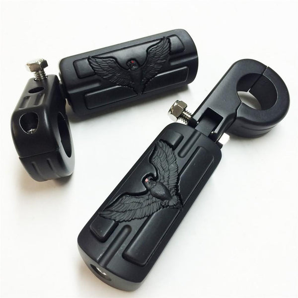 HTT Eagle Hawk Shape Rider 1 1/2" Stiletto 4475 Foot Peg P-Clamps For Honda Shadow ACE Magna Valkyrie Black Body Black Rubber