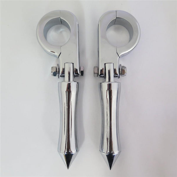 HTT Chrome Stick Footpeg Footrest w/ Mounting Kit P-Clamp Fits Front Engine Guards w/ 1-1/2" Diameter Tubing For Yamaha V-STAR Roadstar Suzuki Boulevard Intruder M90