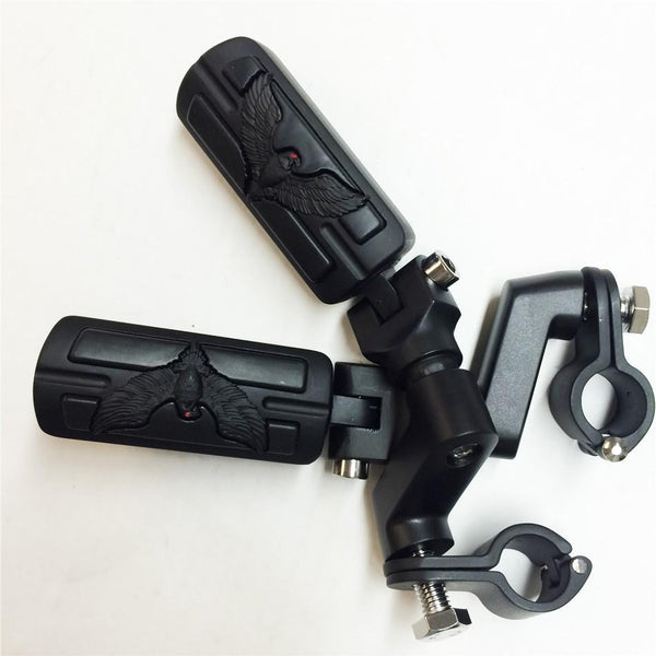 HTT Eagle Hawk Shape Front 1 1/4" Highway Radical Stiletto 4475 Foot Pegs Clamps For Honda GoldWing GL Black Body Black Rubber