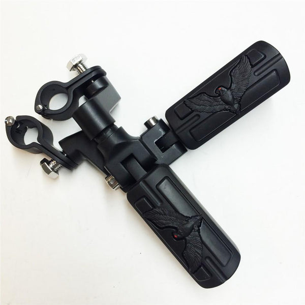 HTT Eagle Hawk Shape Front Rider 1 1/4" Stiletto 4475 Foot Peg Clamps For Honda Shadow ACE Magna Valkyrie Black Body Black Rubber