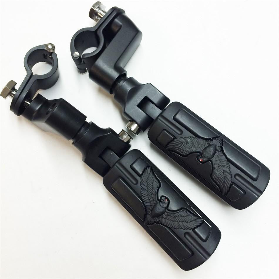 HTT Eagle Hawk Shape 1 1/4" Highway Radical Stiletto 4475 Foot Pegs Clamps For Harley Sportster Touring Black Body Black Rubber