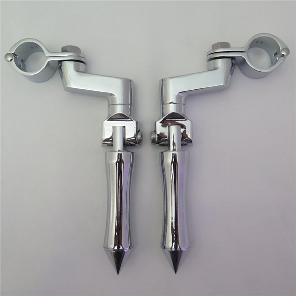 HTT Chrome Stick Footpeg Footrest w/ Mounting Kit Clamps Fits Front Engine Guards w/ 1 1/4" Diameter Tubing For Honda GoldWing VTX1300 Shadow Valkyrie Triumph