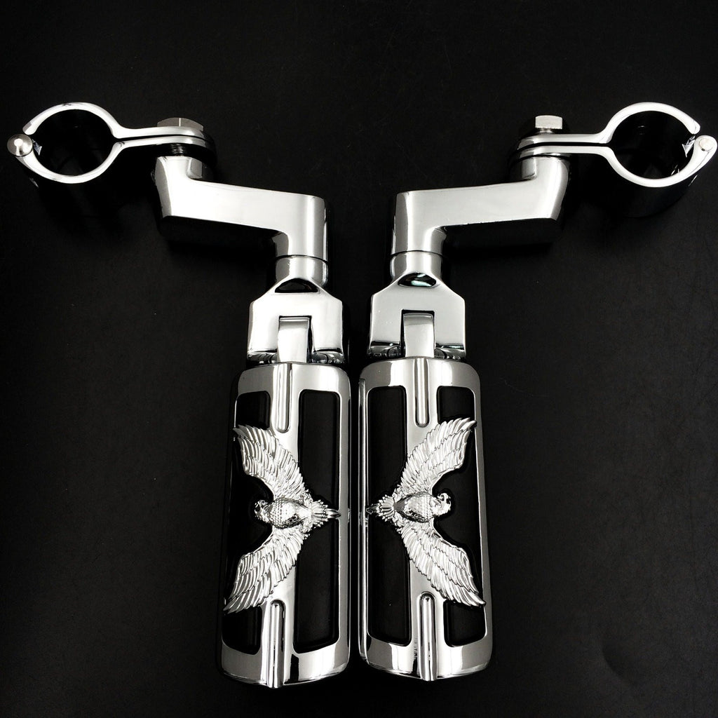 Eagle Hawk Shape 1.5" 1 1/2 "Highway Radical Stiletto 4475 Foot Pegs Clamps For Harley Sportster Touring Chrome Body Black Rubber