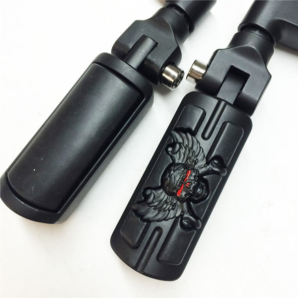 HTT Wing Skull Zombie Shape Front 1.5" 1 1/2 " Highway Radical Stiletto 4475 Foot Pegs Clamps For Honda GoldWing GL Black Body Black Rubber