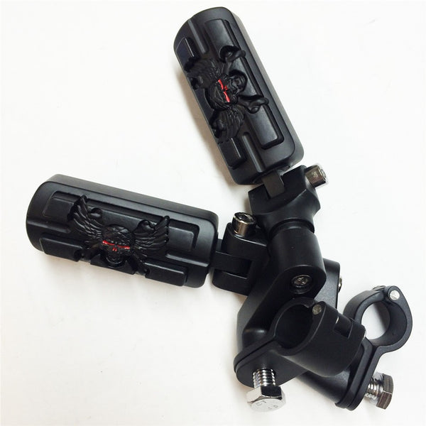 HTT Wing Skull Zombie Shape 1.5" 1 1/2 "Highway Radical Stiletto 4475 Foot Pegs Clamps For Harley Sportster Touring Black Body Black Rubber