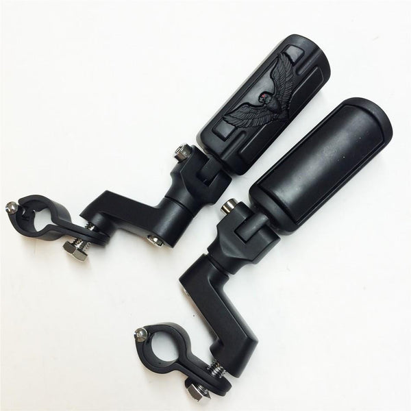 HTT Eagle Hawk Shape Front Rider 1.5" 1 1/2 " Stiletto 4475 Foot Peg Clamps For Honda Shadow ACE Magna Valkyrie Black Body Black Rubber