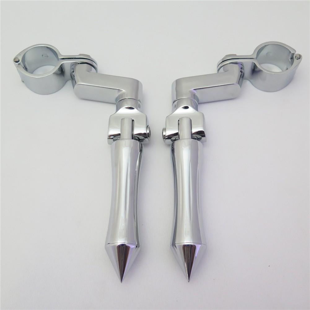 HTT Chrome Stick Footpeg Footrest w/ Mounting Kit Clamps Fits Front Engine Guards w/ 1 1/2" Diameter Tubing For Honda GoldWing VTX1300 Shadow Valkyrie Triumph