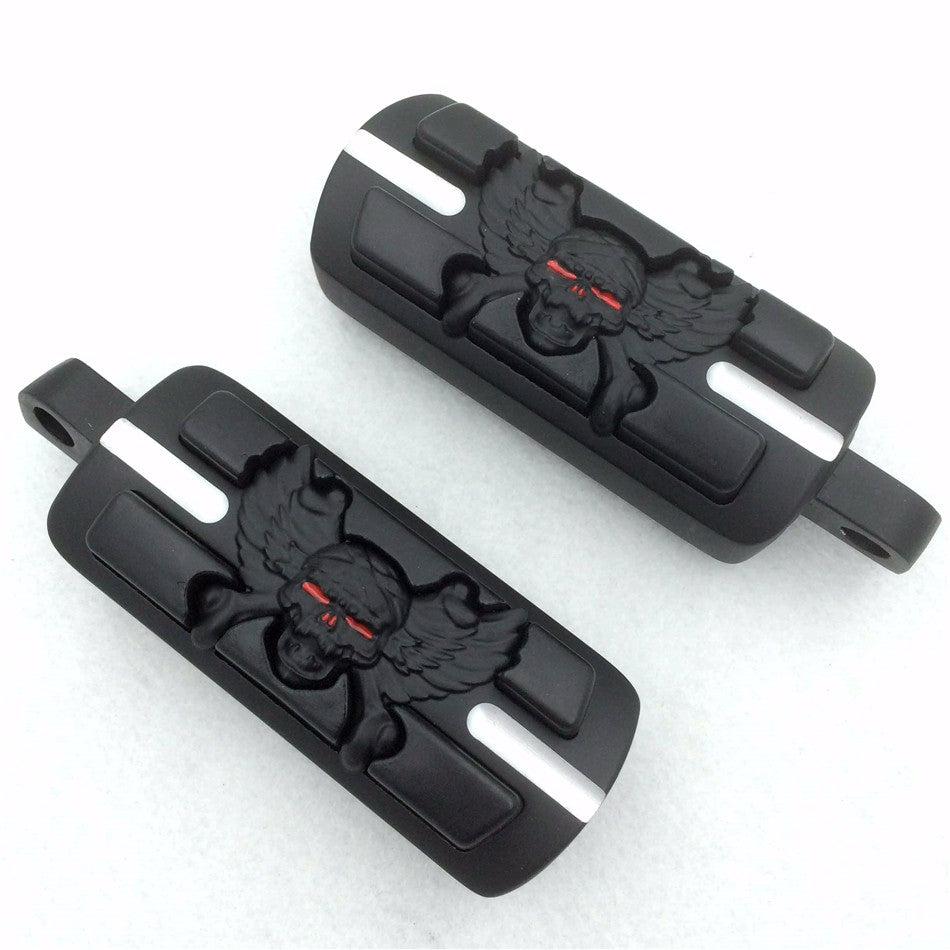 HTT Motorcycle Black Wing Skull Zombie Shape Foot Pegs Fits most models with H-D male mount-style footpeg supports See Description for Detail
