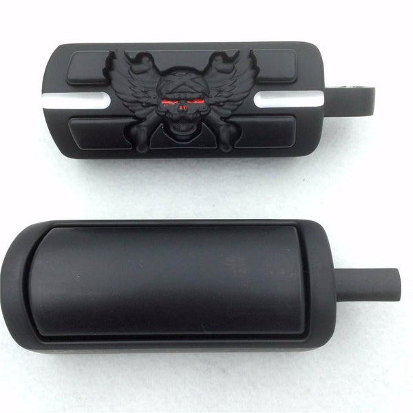 HTT Motorcycle Black 2pcs Wing Skull Zombie Footrest Foot Pegs for 1984-2014 Harley Davidson