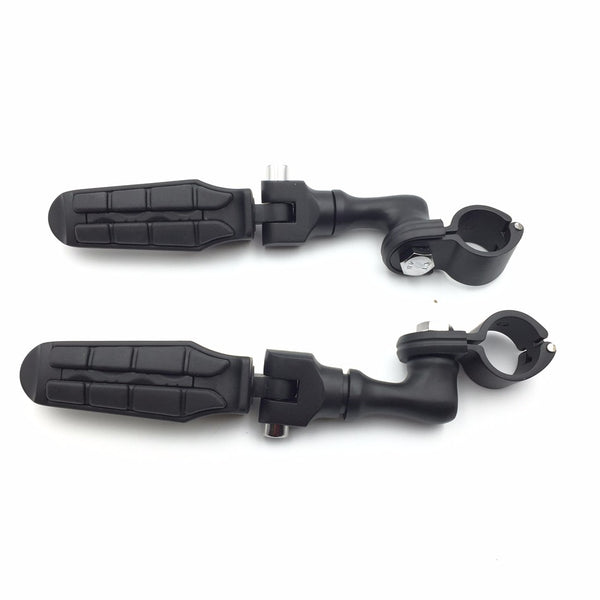 HTT Motorcycle Black Short Angled Adjustable Peg Mounting Kit Footpeg Footrest For Honda GoldWing VTX1300 Shadow Valkyrie Triumph Equipped 1-1/4 inch (1.25") Front Engine Guard Frame Tube