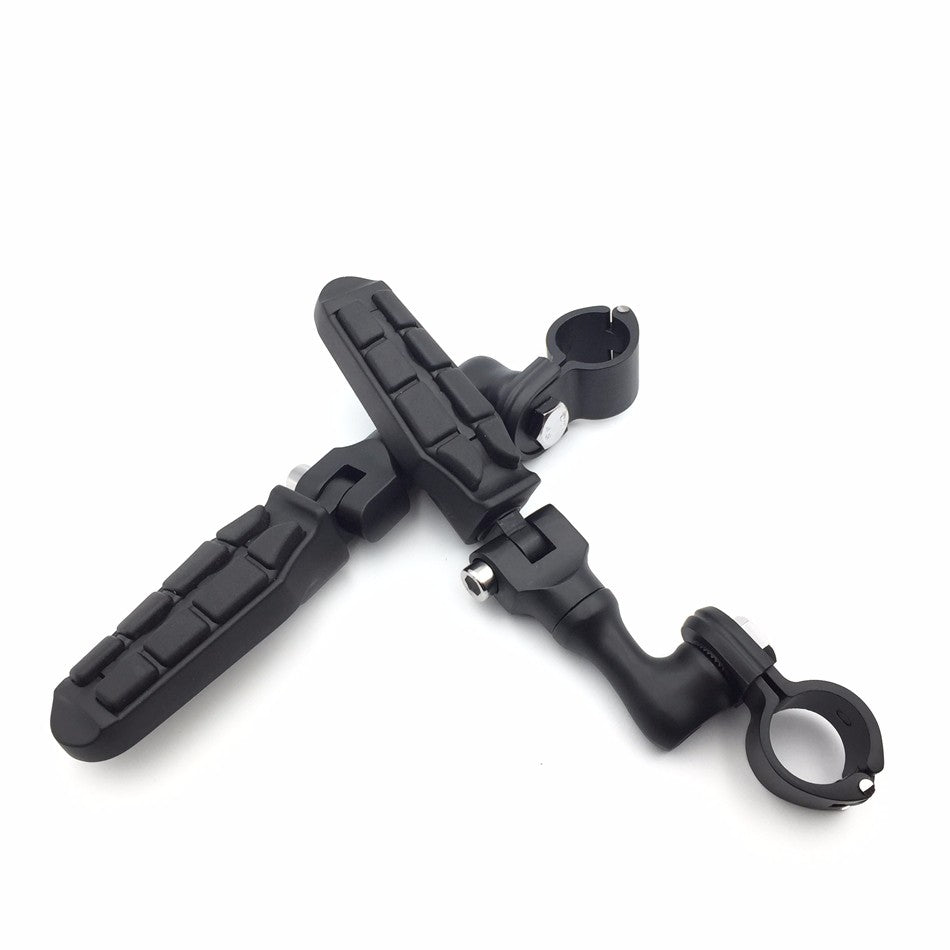 HTT Motorcycle Black Short Angled Adjustable Peg Mounting Kit Footpeg Foot rest For Yamaha V-STAR Roadstar Suzuki Boulevard Equipped with 1 inch (1") 25mm Front Engine Guard Frame Tube