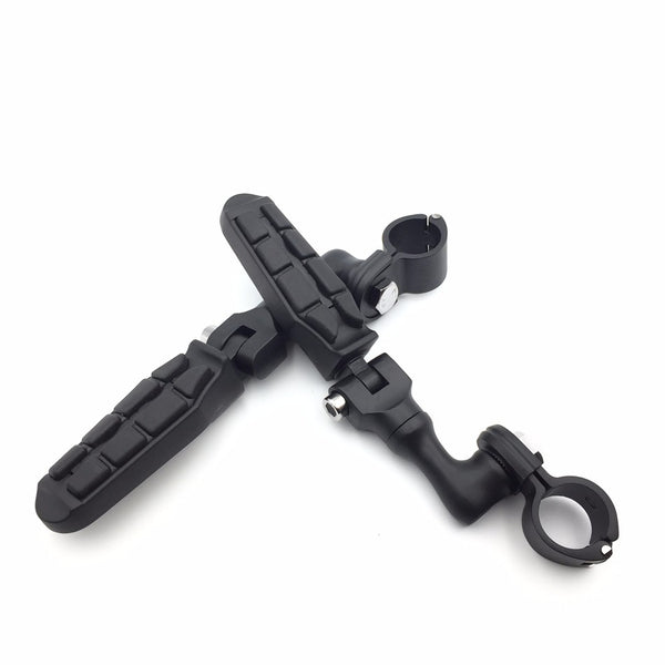 HTT Motorcycle Black Short Angled Adjustable Highway Peg Mounting Kit with Footpeg Foot rest For Yamaha V-STAR Roadstar Suzuki Boulevard 1-1/4 inch (1.25") Front Engine Guard Frame Tube
