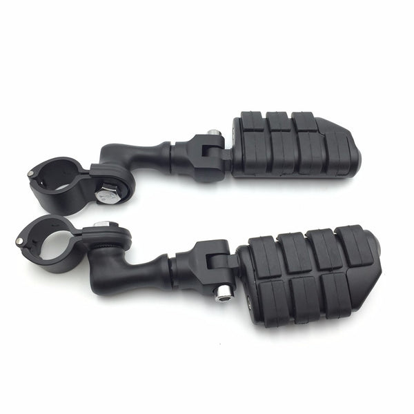 HTT Motorcycle Black Large Footpegs Short Angled Mounting Kit For Honda GoldWing VTX1300 Shadow Valkyrie Triumph Road Glide Ultra FLTRU with 1 inch (1") 25mm Front Engine Guard Frame Tube