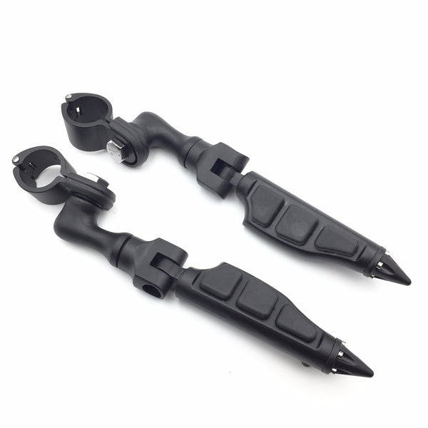 HTT Motorcycle Black Short Angled Adjustable Peg Mounting Kit Stiletto Shape Footrest Foot Pegs For Yamaha V-STAR Roadstar Suzuki Boulevard 1-1/4 inch (1.25")Front Engine Guard Frame Tube