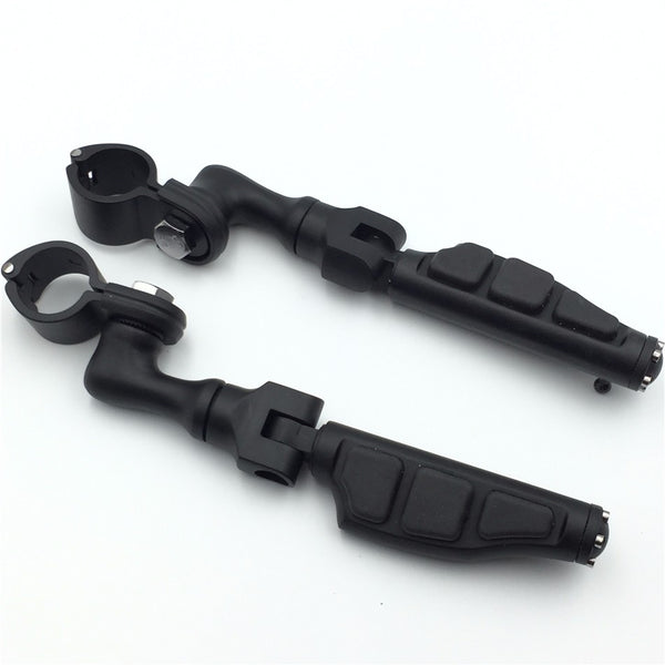 HTT Motorcycle Black Short Angled Adjustable Peg Mounting Kit Flat End Foot Peg For Honda GoldWing VTX1300 Shadow Valkyrie Triumph Rocket with 1 inch 25mm Front Engine Guard Frame Tube