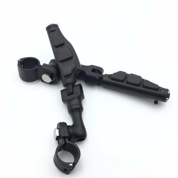 HTT Motorcycle Black Short Angled Adjustable Peg Mounting Kit Flat End Footrest Foot Pegs For Yamaha V-STAR Roadstar Suzuki Boulevard with 1 inch (1") 25mm Front Engine Guard Frame Tube