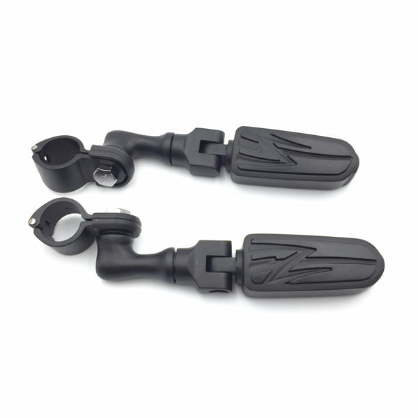 HTT Motorcycle Black Short Adjustable Peg Mounting Kit Lightning Style Foot Peg Footrest For Harley Sportster 883 1200 Street Bob Softail CVO with 1 inch (1") 25mm Front Engine Guard