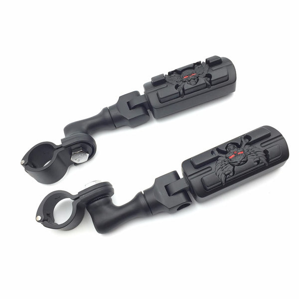 HTT Motorcycle Black Short Angled Adjustable Peg Mounting Kit Zombie Foot Peg For Honda GoldWing VTX1300 Shadow Valkyrie Triumph Equipped with 1 inch (1") 25mm Front Engine Guard Frame Tube