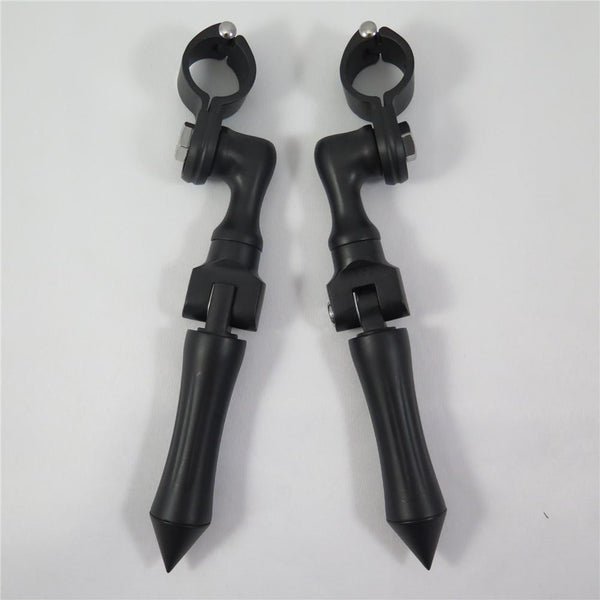 HTT Black Short Angled Adjustable Footpeg Mounting Kit Stick Honda GoldWing VTX1300 Shadow Valkyrie Triumph w/ 1-1/4 inch (1.25") Front Engine Guard Frame Tube