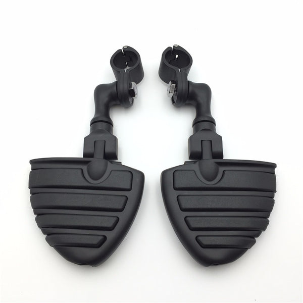 HTT Motorcycle Black Short Angled Adjustable Peg Mounting Kit U Shape Footpeg For Honda GoldWing VTX1300 Shadow Valkyrie Triumph Rocket  with 1-1/4 inch (1.25") Front Engine Guard Frame Tube