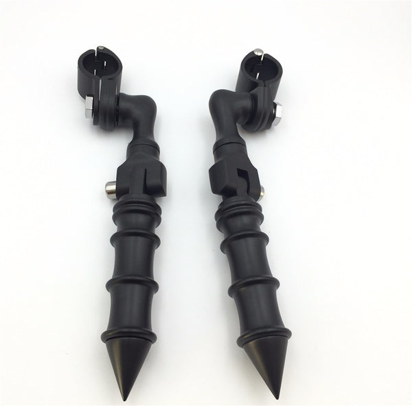HTT Motorcycle Black Short Angled Adjustable Foot Peg Mounting Kit Honda GoldWing VTX1300 Shadow Valkyrie Triumph with 1-1/4 inch (1.25") Front Engine Guard Frame Tube