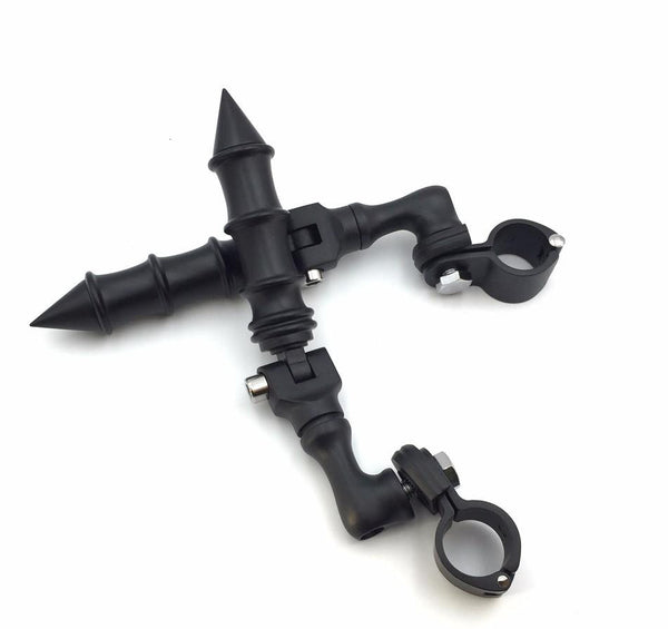 HTT Black Short Angled Adjustable Peg Mounting Kit Footrest For Yamaha V-STAR Roadstar Suzuki Boulevard Equipped with 1.25" Front Engine Guard Frame Tube