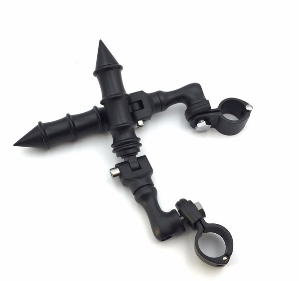 HTT Motorcycle Black Short Angled Adjustable Peg Mounting Kit Footrest For Yamaha V-STAR Roadstar Suzuki Boulevard with 1 inch (1") 25mm Front Engine Guard Frame Tube