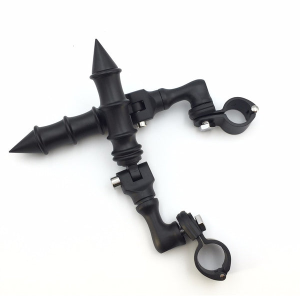 HTT Motorcycle Black Short Angled Adjustable Peg Mounting Kit Foot Peg For Harley Sportster 883 1200 Street Bob Softail CVO with 1-1/2 inch (1.5") Front Engine Guard