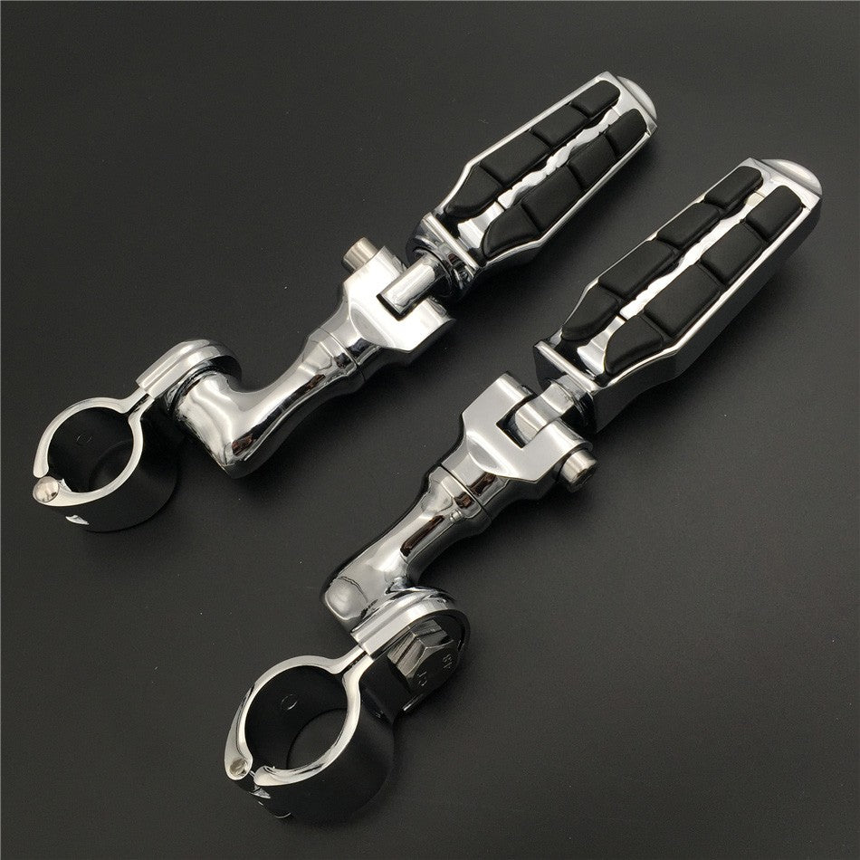 HTT Motorcycle Chrome Short Angled Adjustable Peg Mounting Kit Footpeg Footrest For Honda GoldWing VTX1300 Shadow Valkyrie Triumph Equipped 1-1/4 inch (1.25") Front Engine Guard Frame Tube